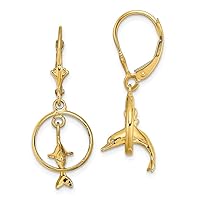 14k Gold 3 d Dolphin Jumping Thru Hoop Leverback Earrings Measures 32.85x12mm Wide Jewelry Gifts for Women