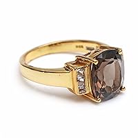 Yellow Gold Plated Ring Brown Smoky Quartz Ring White Topaz Ring 925 Solid Sterling Silver Ring Gemstone Jewelry Gift For Wife Designer Ring For Women's & Girls