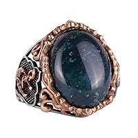 KAMBO Green Bloodstone Gemstone Ring, Sailor Anchor Ring, 925 Solid Sterling Silver Ring For Men, Unique Ring