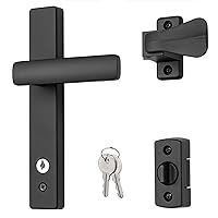 Ideal Security EL Keyed Lever Mount Latch with Deadbolt, Surface Mount Storm Door Handle Replacement, 2 Posts with Tie Down Screw, Matte Black