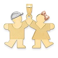14k Yellow White and Rose Tri Gold Small Boy on Left and Girl on RightCustomize Personalize Engravable Charm Pendant Jewelry Gifts For Women or Men (Length 0.86
