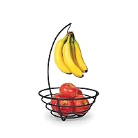 Spectrum Diversified Euro Small Tree & Basket Hanger & Fruit Basket, Produce Saver Banana Holder & Open Wire Fruit Bowl for Kitchen Counter & Dining Table, Black