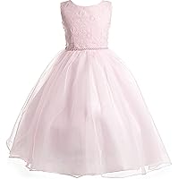 Little Girls Charming Floral Lace Layer Organza Pearl Gown Flower Girl Dress