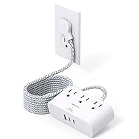 Flat Extension Cord 10 Ft, Ultra Thin Flat Plug Power Strip, 3 Outlets 3 USB Ports(2 USB C) Desk Charging Station, Power Strip with No Surge Protector for Cruise Ship, Travel, Dorm Room Essentials