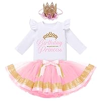 IMEKIS Girls Princess Birthday Outfit Shirt + Tutu Skirt + Crown Toddler Kids Cake Smash Fall Winter Clothes Photo Shoot 1-6T