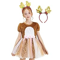IKALI Girls Deer Fawn Costume Toddlers Kids Christmas Fancy Tutu Dess Animal Dress Up Reindeer Outfit
