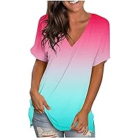 Spring Clothes for Women 2024 Short Sleeve V Neck Basic Tees for Women Lightweight Soft Oversized Tshirts Shirts