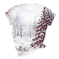 Christmas T-Shirts for Women Teens Girl, Cartoon Cute Reindeer Xmas Tree Graphic Short Sleeve Tees Top Holiday Clothes