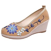 Handmade Spring Vintage Women Pumps Chinese Slip On Natural Linen Pumps Slope Heel Retro Cloth Canvas Soft Shoes