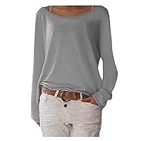 Loose Fitting Crew Neck Blouses for Women Sexy Casual Long Sleeve Tshirt Solid Lightweight Pullover Cozy Tops