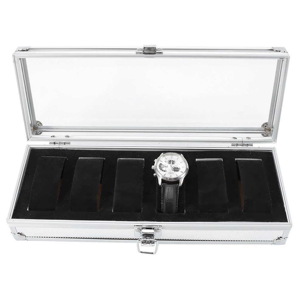 Pilipane Elegant Portable Black Watch Collection Box for Storage Display Holds Watches for Men & Women,6/12 Slots Watch Box Organizer for Men,Aluminum Watch Display Box(6 slots)
