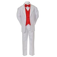 7pcs Boys Baby Kid White Suits Tuxedo Satin Red Bow Tie Vest Set All Size (7)