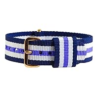 Clockwork Synergy, LLC 18mm Nato Rose Gold Nylon Loop Striped Blue / White / Purple Interchangeable Replacement Watch Strap Band