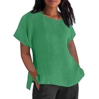 Dolman Short Sleeve Tops for Women, Women's Solid Colour Loose Casual Shirt Cotton Blouse Summer, S XXXL