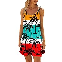 Summer Dresses for Women 2024 Casual Sleeveless Sundress Trendy Print Bohemian Retro Hawaiian Tank Mini Dress