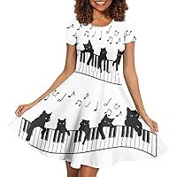 Women's Summer Floral Animal Print T Shirt Dress Casual Loose Short Sleeve A Line Swing Dress