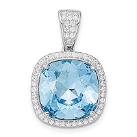 Sterling Silver Rhodium Plated CZ and Blue Crystal Charm 22 x 15 mm