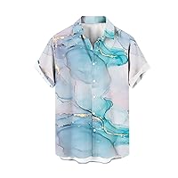 Marble Print Novelty Party Shirt Mens Big and Tall Funky Hawaiian Shirts Short Sleeve Summer Cruise Travel Beach Tops
