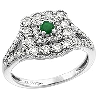 14k White Gold Genuine Diamond & Color Gem Halo Engagement Ring Round Brilliant cut 3mm, size 5-10