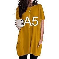 GRASWE Women's Casual Party Sweatshirts Loose Short Sleeve Pullover Tunic Tops with Pocket