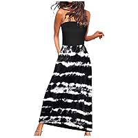 Summer Dresses for Women 2024 Bustier One-Piece Collar Sleeveless Strapless Loose Digital Print Dress