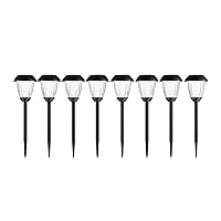 Pure Garden Solar Path Lights, Set of 8-16” Tall Stainless Steel Outdoor Stake Lighting for Garden, Landscape, Yard, Driveway, Walkway (Black)
