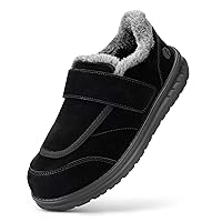 FitVille Mens Slippers Wide Width House Slippers Non Slip Plush Diabetic Shoes with Velcro