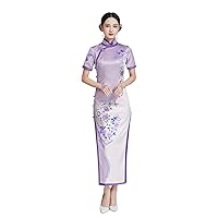 Cheongsam Dresses Silk Chinese Traditional Peony Printed Party Evening Qipao 3303