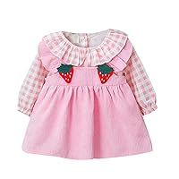 Infant Fall and Winter Girls Plaid Long Sleeve Corduroy Strawberry Pattern Dress Girls Autumn Plus Size Dress Flag
