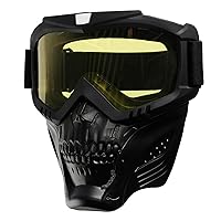 Skull Motorcycle Goggles with Removable Face Mask, ATV Dirt Bike UV Racing Riding Airsoft Offroad Motocross Protective Eyewear Mx Tactical Glasses
