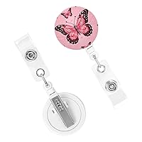 Retractable Badge Holder Cute Nursing Badge Reel Heavy Duty Badge Clip with Keychain Butterfly ID Card Holders Clip-on Name Badge Tag for Office Worker Doctor Nurse Teacher