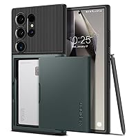 Spigen Slim Armor CS Designed for Galaxy S24 Ultra Case (2024), [Military-Grade Protection] [Card Holder] - Abyss Green