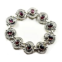 Natural Garnet Red Bracelet for Girl 925 Sterling Silver Oval Stone Handcrafted Length 6.5-8 in
