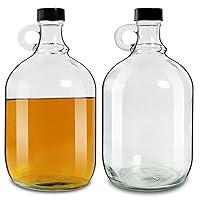 2 Pack 64oz Glass Gallon Jugs with Handle and Black Plastic Lids, Half-Gallon, Gallon Glass Fermenting Jug, Glass Water Jug for Kombucha, Home Brew, Vanilla Extract, Beer, Soda,Cider (Clear)