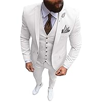 Formal Men's Suit Regular Fit 3 Piece Solid Prom Tuxedos Business Suits Set for Wedding Grooms (Blazer+Vest+Pants)