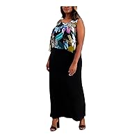 Connected Apparel Womens Black Stretch Printed Sleeveless Scoop Neck Maxi Evening Dress Plus 16W