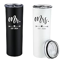 Mr and Mrs Gifts EST 2024 Bridal Shower Gift Set Stainless Steel Travel Tumbler for Wedding,Newlyweds Couples for Women 20oz