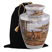 Deer Cremation Urn, Handcrafted Metal Urn for Human Ashes, Adult Cremation Urn with Velvet Bag