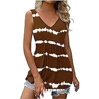 Shirts for Women Fall Summer Sleeveless Vneck Floral Long Slim Tunic Pleated Basic Tops Shirt Blouses Women 2024
