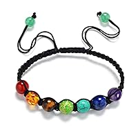 MILAKOO Natural Stone 7Chakra Bracelets for Women Braided Rope Wristband Inspirational Reiki Yoga Birthday Gifts