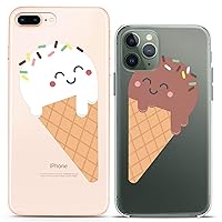 Matching Couple Cases Compatible for iPhone 15 14 13 12 11 Pro Max Mini Xs 6s 8 Plus 7 Xr 10 SE 5 Ice-Cream Food Bff Present Shell Cell Silicone Pair Cover Love Clear Women Cute Mate Friend Girl