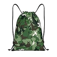Aniaml Camouflage Green Print Drawstring Backpack Waterproof Drawstring Bags Fashion Beach Bag for Men Women Small