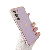 phylla Compatible with Samsung Galaxy S21 FE 6.4” 5g Phone Case Luxury Plating Cute Love Heart Side Small Pattern Case Full Camera Protection Soft Silicone Shockproof Bumper Cover (Purple)