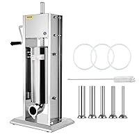 Happybuy Manual Sausage Stuffer Maker 7L Capacity Two Speed Vertical Meat Filler Stainless Steel with 5 Stuffing Nozzles, Commercial and Home Use