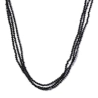 925 Sterling Silver Rhodium Plated Round Black Spinel Beads Three Row Necklace Jewelry Gift for Women Size 18
