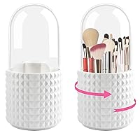 2Pcs Makeup Brush Holder with Lid, Dustproof and Waterproof 360 Rotating Makeup Brush Holder, 5 Slot Cosmetic Spinning Brush Holder for Vanity and Bathroom