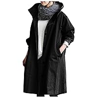 COTECRAM Women's Trench Jackets Plus Size Casual Long Rain Jacket Fashion Winter Hooded Oversized Windbreaker Coats Outerwear