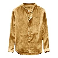 Street Casual Linen Shirt,Men Solid Color Long Sleeve Lapel Shirt,Fashion Retro Spring Autumn Button Baggy Camisa
