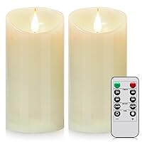 Flameless Battery Operated LED Candles 3D Wick with10key Button Remote Control 24-Hour Timer Set of 2 Electric Flickering Pillar Real Wax，Wedding, Party, Christmas and Home Decoration