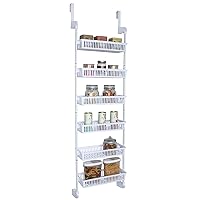 Over-The-Door Organizer for Storage – Perfect for Pantry Organization, Bedroom, Bathroom Storage, Playroom, or Kitchen - Adjustable Steel Frame with 6 Baskets & Wall Mount – White